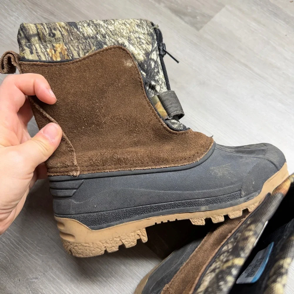 Ozark Trail Kids Camo Snow Boots Brown Rubber Suede Winter Size 13